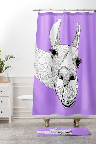 Casey Rogers Llama Shower Curtain And Mat
