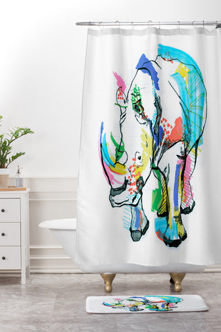 Casey Rogers Rhino Color Shower Curtain And Mat