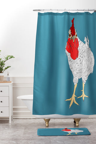 Casey Rogers Rooster Shower Curtain And Mat