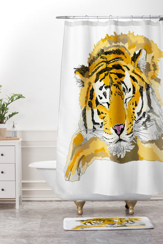 Casey Rogers Sleepy Tiger Shower Curtain And Mat