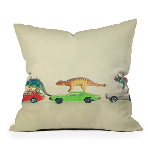 Cassia Beck Dinosaurs Ride Cars Throw Pillow