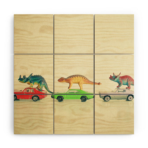 Cassia Beck Dinosaurs Ride Cars Wood Wall Mural