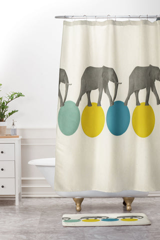 Cassia Beck Travelling Elephants Shower Curtain And Mat