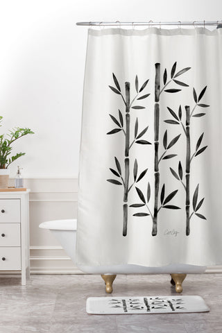 Cat Coquillette Black Bamboo Shower Curtain And Mat