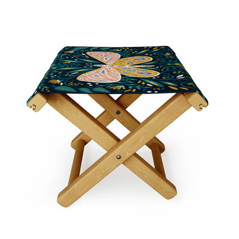 Cat Coquillette Butterfly Symmetry Teal Palet Folding Stool