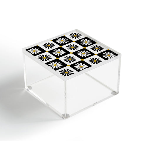 Cat Coquillette Checkered Daisies Black White Acrylic Box