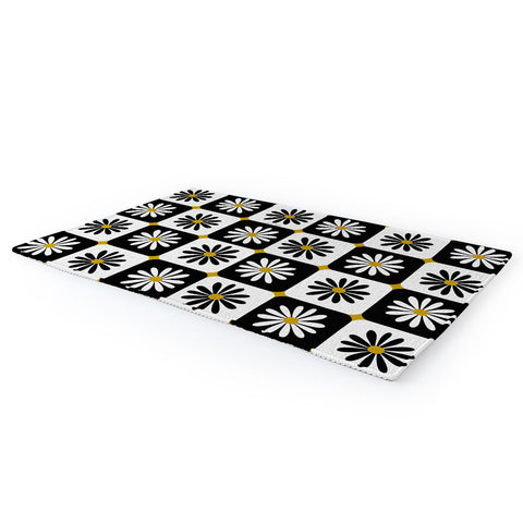 Cat Coquillette Checkered Daisies Black White Area Rug