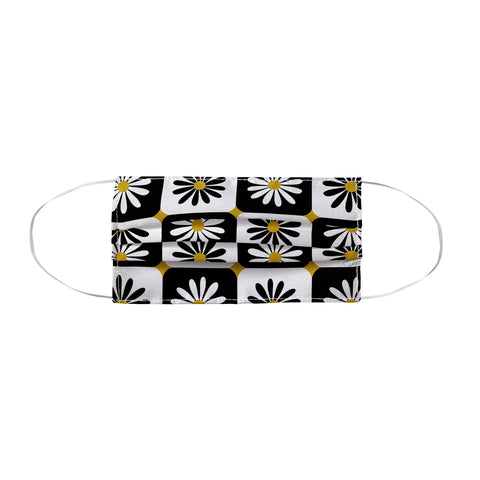 Cat Coquillette Checkered Daisies Black White Face Mask