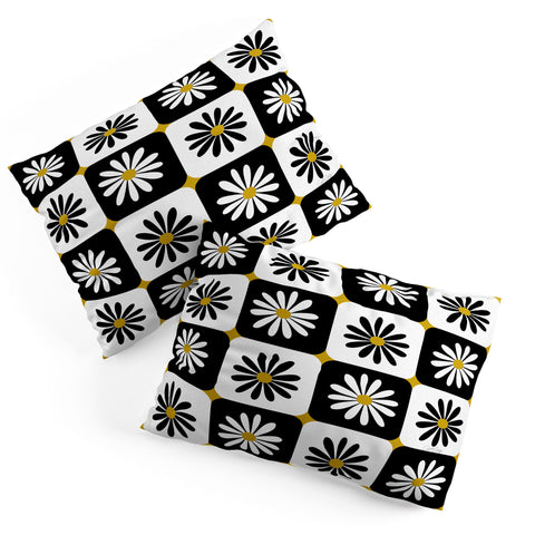 Cat Coquillette Checkered Daisies Black White Pillow Shams