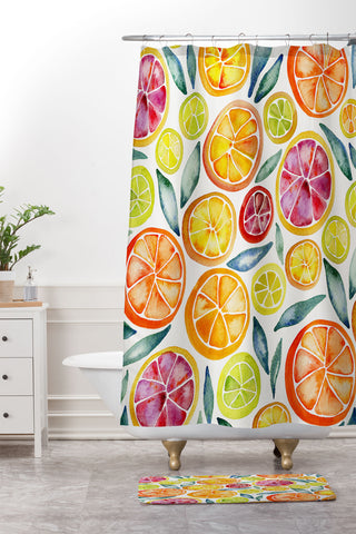 Cat Coquillette Citrus Slices Pattern Shower Curtain And Mat