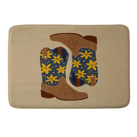 Cat Coquillette Cowgirl Boots Teal Yellow Memory Foam Bath Mat