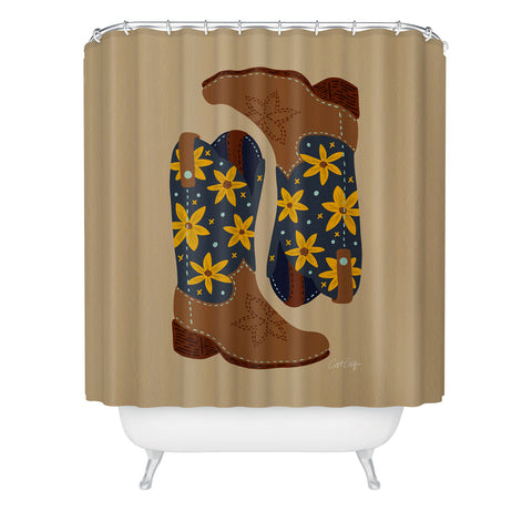 Cat Coquillette Cowgirl Boots Teal Yellow Shower Curtain