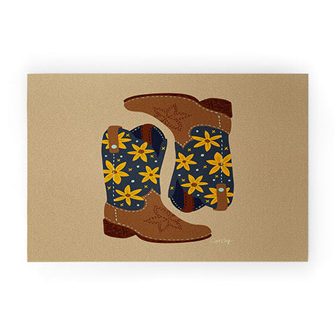 Cat Coquillette Cowgirl Boots Teal Yellow Welcome Mat
