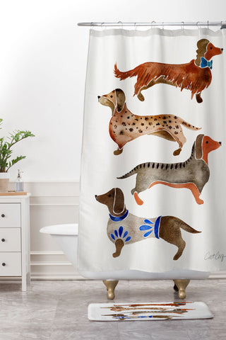Cat Coquillette Dachshunds by CatCoq Shower Curtain And Mat