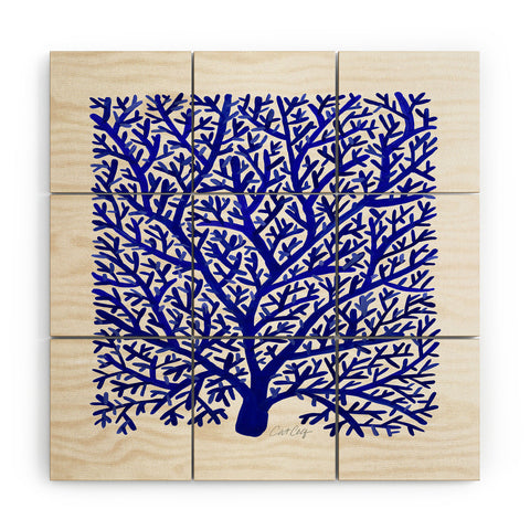 Cat Coquillette Fan Coral Navy Wood Wall Mural