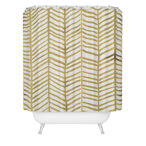 Cat Coquillette Gold Herringbone Shower Curtain