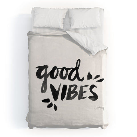 Cat Coquillette Good Vibes Black Ink Duvet Cover