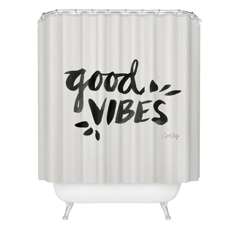 Cat Coquillette Good Vibes Black Ink Shower Curtain