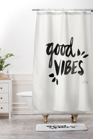 Cat Coquillette Good Vibes Black Ink Shower Curtain And Mat