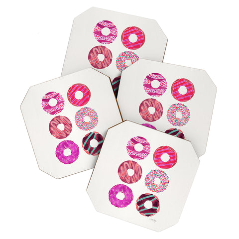 Cat Coquillette Half Dozen Donuts in Magenta Coaster Set