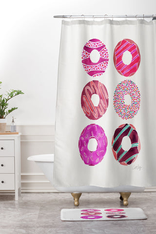 Cat Coquillette Half Dozen Donuts in Magenta Shower Curtain And Mat