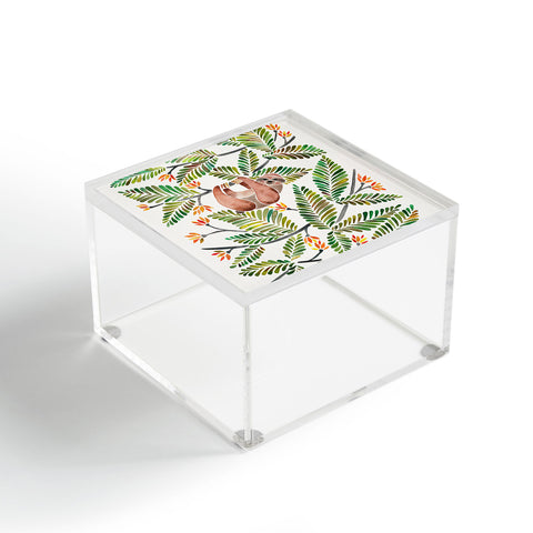 Cat Coquillette Happy Sloth Tropical Green Rainforest Acrylic Box