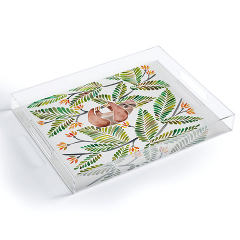 Cat Coquillette Happy Sloth Tropical Green Rainforest Acrylic Tray