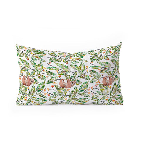 Cat Coquillette Happy Sloth Tropical Green Rainforest Oblong Throw Pillow