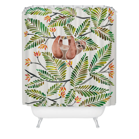 Cat Coquillette Happy Sloth Tropical Green Rainforest Shower Curtain