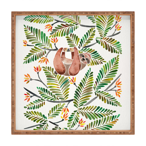 Cat Coquillette Happy Sloth Tropical Green Rainforest Square Tray