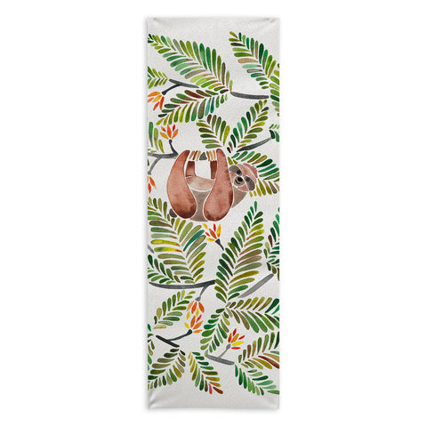 Cat Coquillette Happy Sloth Tropical Green Rainforest Yoga Towel