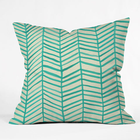 Cat Coquillette Herringbone Turquoise Outdoor Throw Pillow