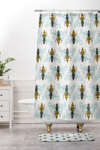Cat Coquillette Honey Bee Pattern Shower Curtain And Mat