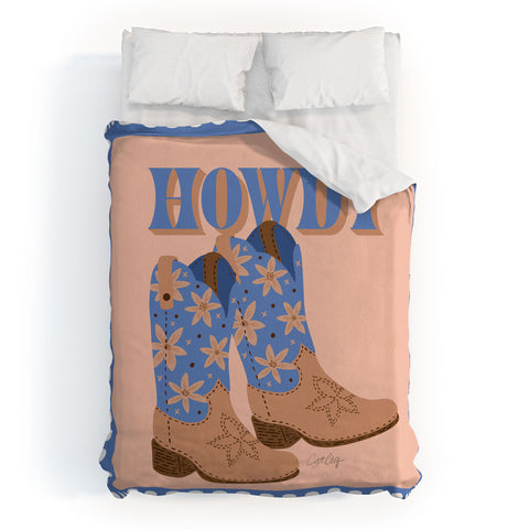 Cat Coquillette Howdy Cowgirl Blue Peach Duvet Cover