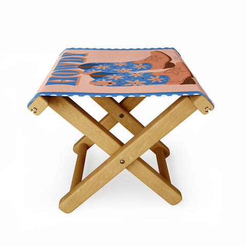 Cat Coquillette Howdy Cowgirl Blue Peach Folding Stool