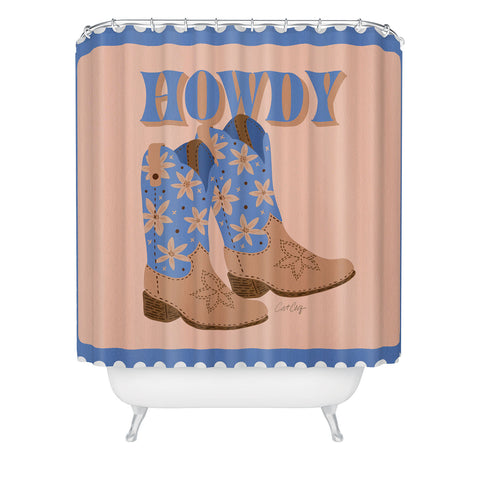 Cat Coquillette Howdy Cowgirl Blue Peach Shower Curtain