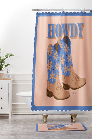 Cat Coquillette Howdy Cowgirl Blue Peach Shower Curtain And Mat