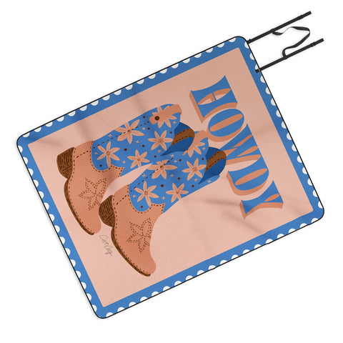Cat Coquillette Howdy Cowgirl Blue Peach Picnic Blanket