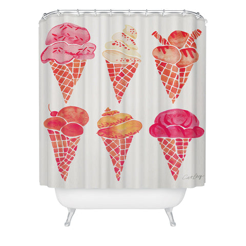 Cat Coquillette Ice Cream Cones Pink Shower Curtain