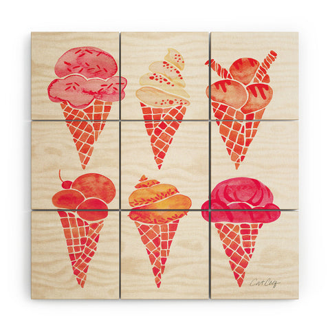 Cat Coquillette Ice Cream Cones Pink Wood Wall Mural