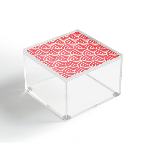 Cat Coquillette Japanese Seigaiha Wave Coral Acrylic Box