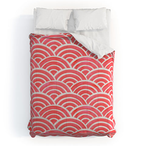 Cat Coquillette Japanese Seigaiha Wave Coral Comforter
