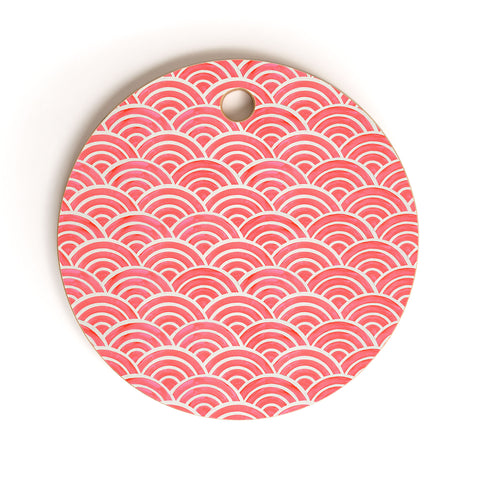 Cat Coquillette Japanese Seigaiha Wave Coral Cutting Board Round