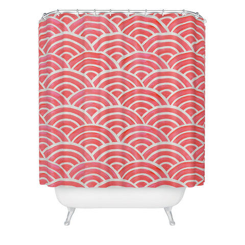 Cat Coquillette Japanese Seigaiha Wave Coral Shower Curtain