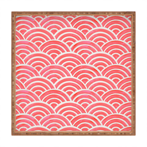 Cat Coquillette Japanese Seigaiha Wave Coral Square Tray