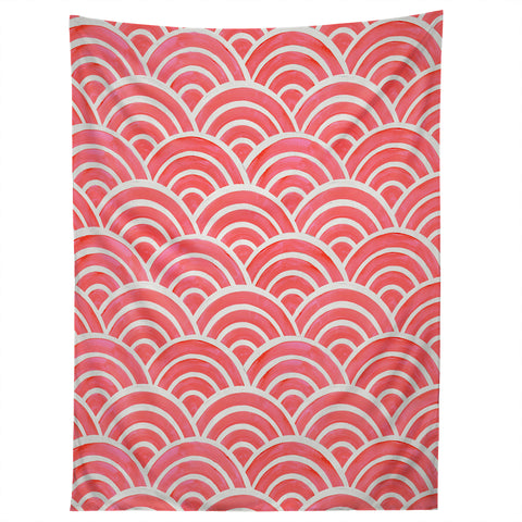 Cat Coquillette Japanese Seigaiha Wave Coral Tapestry