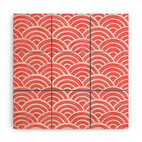 Cat Coquillette Japanese Seigaiha Wave Coral Wood Wall Mural