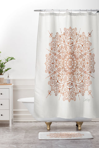 Cat Coquillette Moroccan Mandala Rose Gold Shower Curtain And Mat