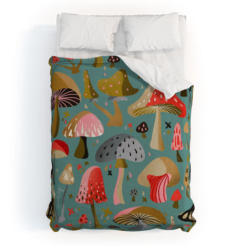 Cat Coquillette Mushroom Collection Mint Duvet Cover