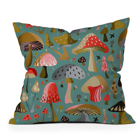 Cat Coquillette Mushroom Collection Mint Throw Pillow